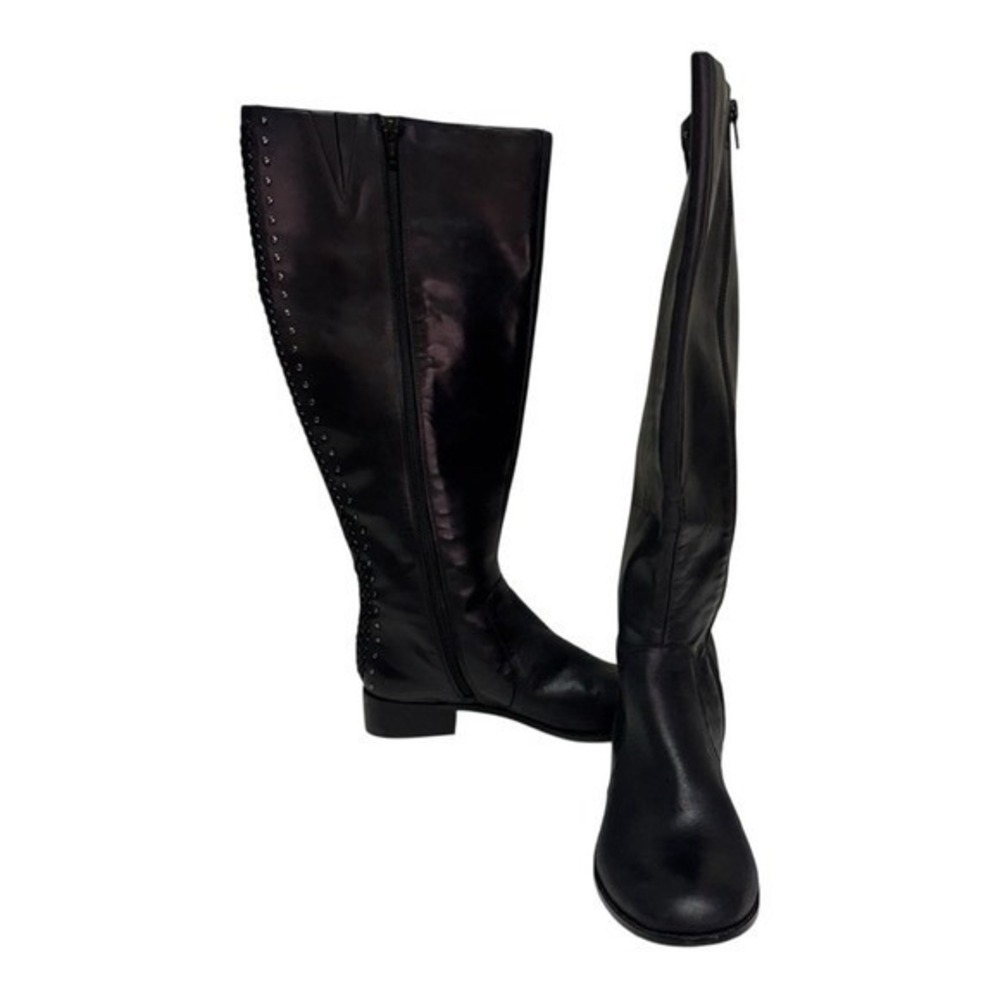 Antonio Melani‎ Black Leather Studded Braided Riding Boots  Size 7.5